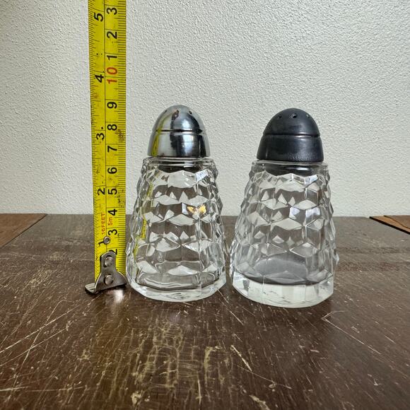 Fostoria American Crystal Chrome Metal Salt and Pepper Shaker Set READ - Picture 10 of 10